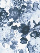 Bedrukte stof digitale print Delftsblauwe bloemen